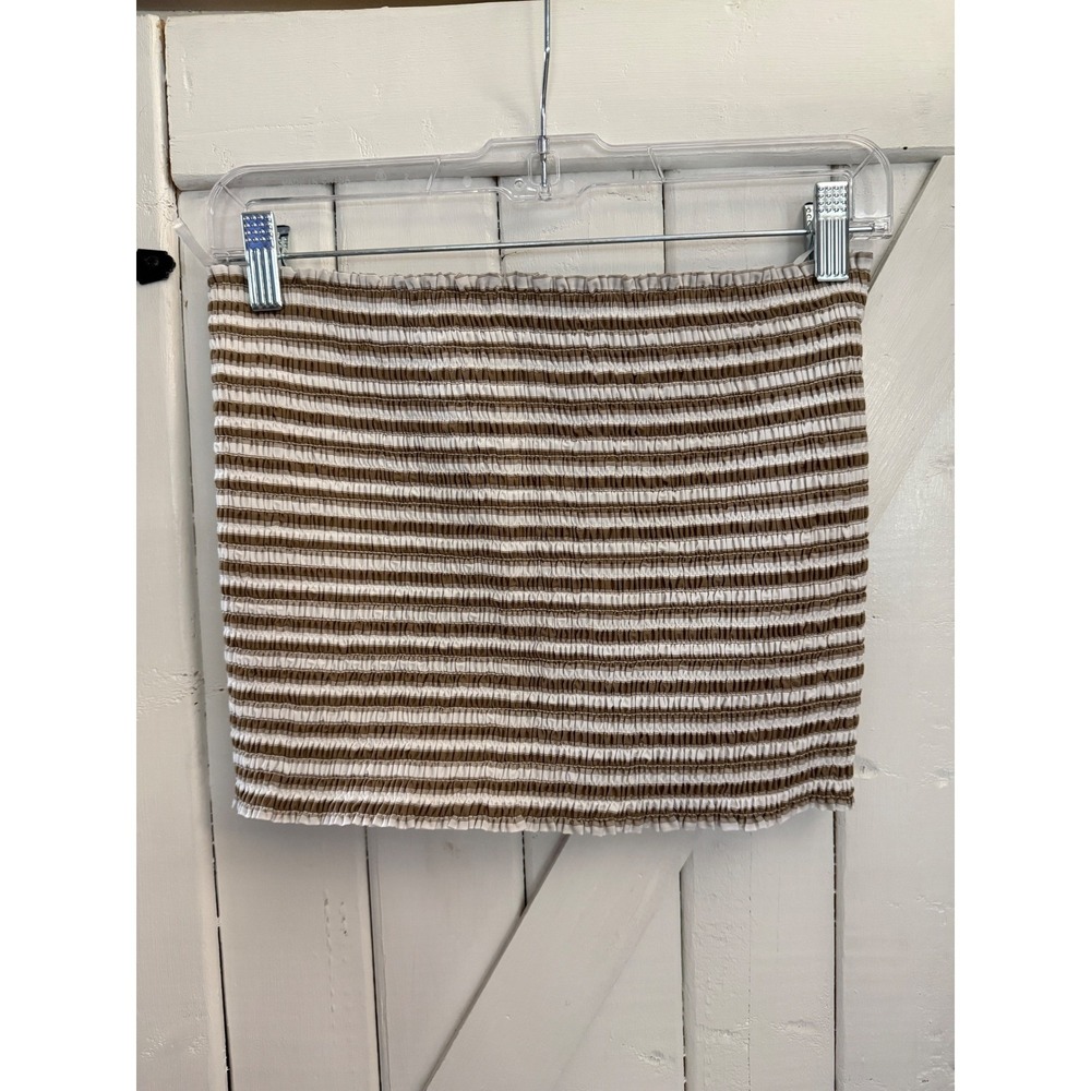 Christian Lacroix Smocked Tube Top Brown‎ White Stripe Textured Crop Size Medium